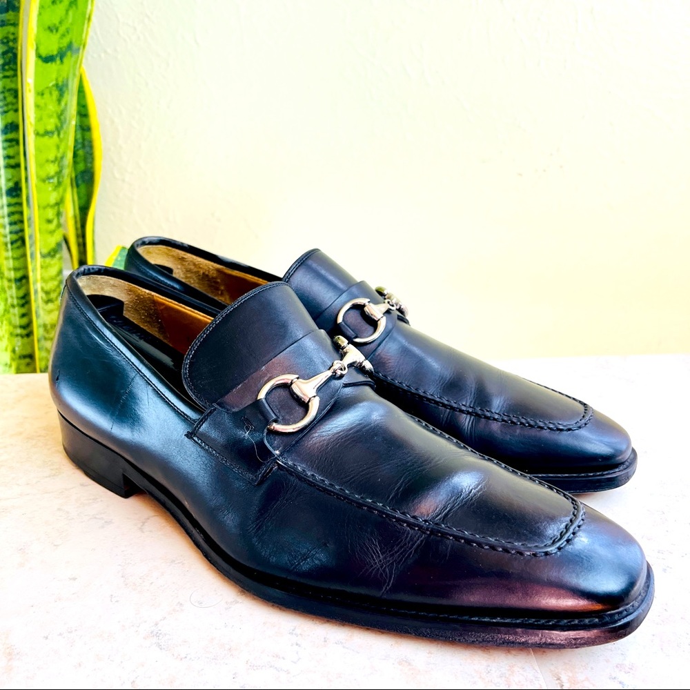 MAGNANNI Black Horse Bit Leather Loafers Dress Shoes Slip On 9 M - Picture 3 of 13
